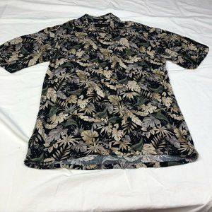 Croft & Barrow Mens Hawaiian Shirt Black Beige Leaves Short Sleeve Pocket S